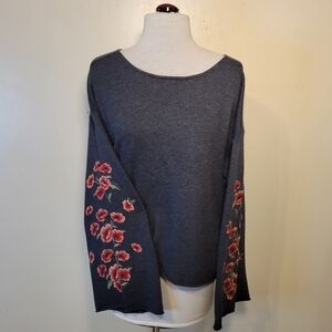 AEO (Women's L) Oversized Cropped Wide Sleeve Long Sleeve Floral Embroidered Top